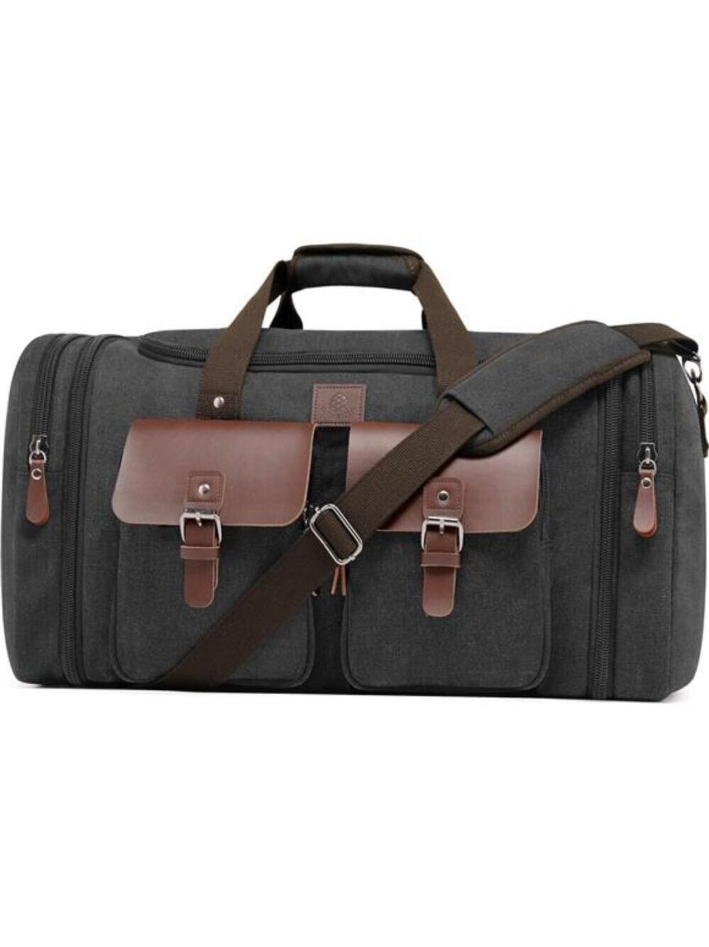 Mens Canvas Duffel Bag Travel 50L Weekender Carry On Overnight Expandable Bag